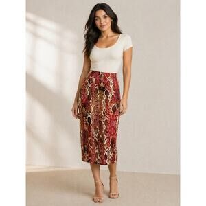 Urban Rose Orange Snakeskin Animal Print Midi Skirt Glam Bold Streetwear  L NWT